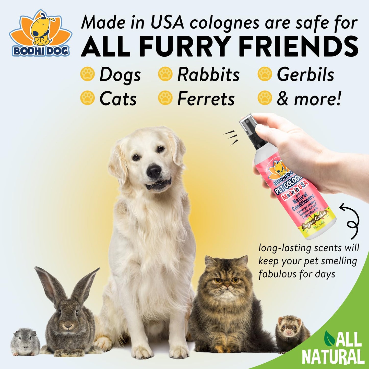 Bodhi Dog Premium Dog Cologne - Deodorizing Dog Perfume & Conditioner for Dogs & Cats - Natural Long Lasting Spray - Keeps Pets Fresh All Day - Gentle & Safe Formula, Made in USA (Baby Powder 4 Fl Oz)
