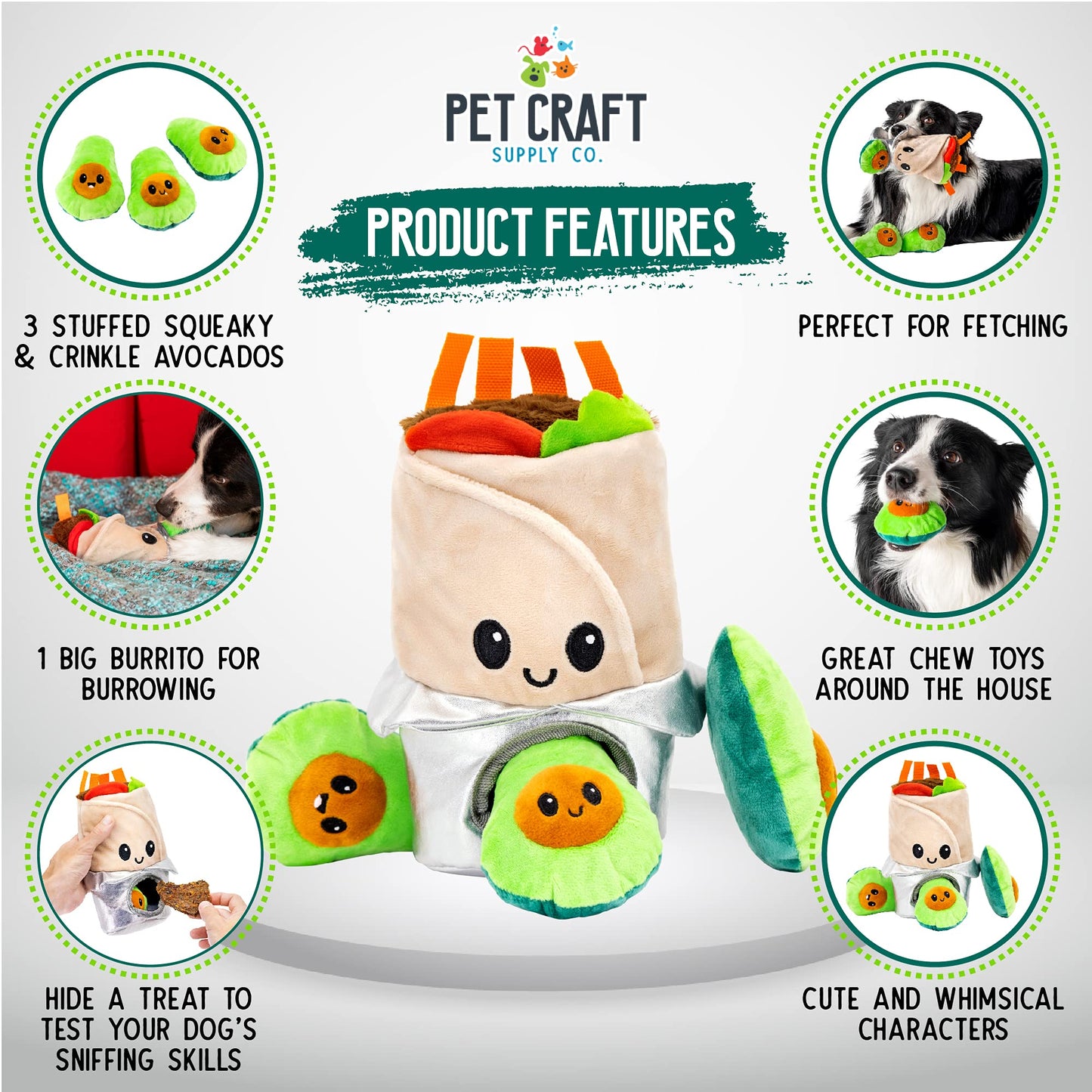 Pet Craft Supply Hide and Seek Plush Dog Toys Crinkle Squeaky Interactive Burrow Activity Puzzle Chew Fetch Treat Hiding Brain Stimulating Cute Funny Toy Bundle Pack for Small and Medium Dogs Puppies