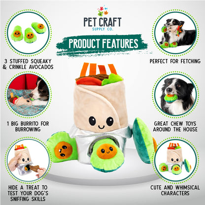 Pet Craft Supply Hide and Seek Plush Dog Toys Crinkle Squeaky Interactive Burrow Activity Puzzle Chew Fetch Treat Hiding Brain Stimulating Cute Funny Toy Bundle Pack for Small and Medium Dogs Puppies