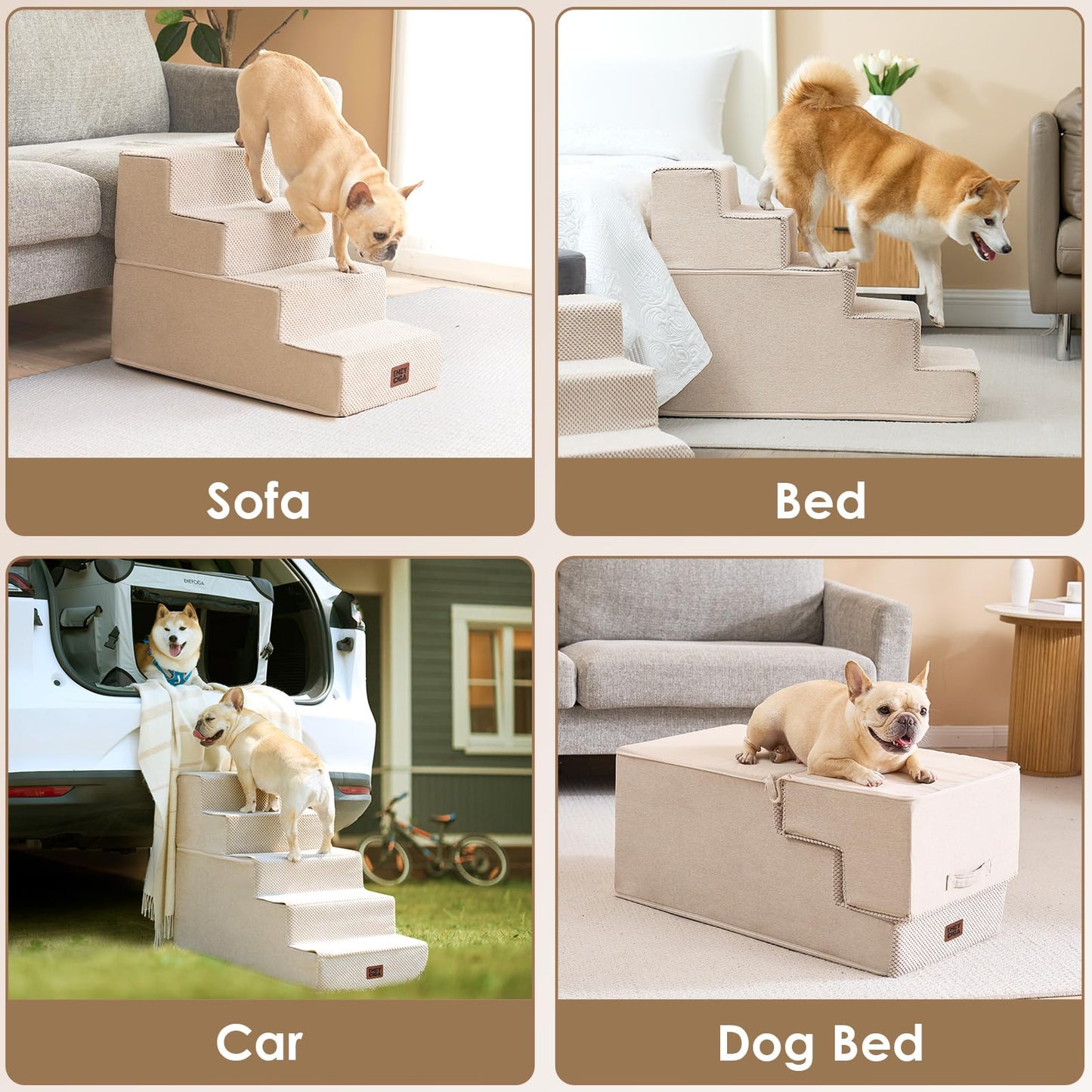 EHEYCIGA Dog Stairs for Bed 18" H, 4-Step Dog Steps for High Bed, Pet Steps for Small Dogs and Cats, Non-Slip Balanced Pet Ramp Indoor, Grey