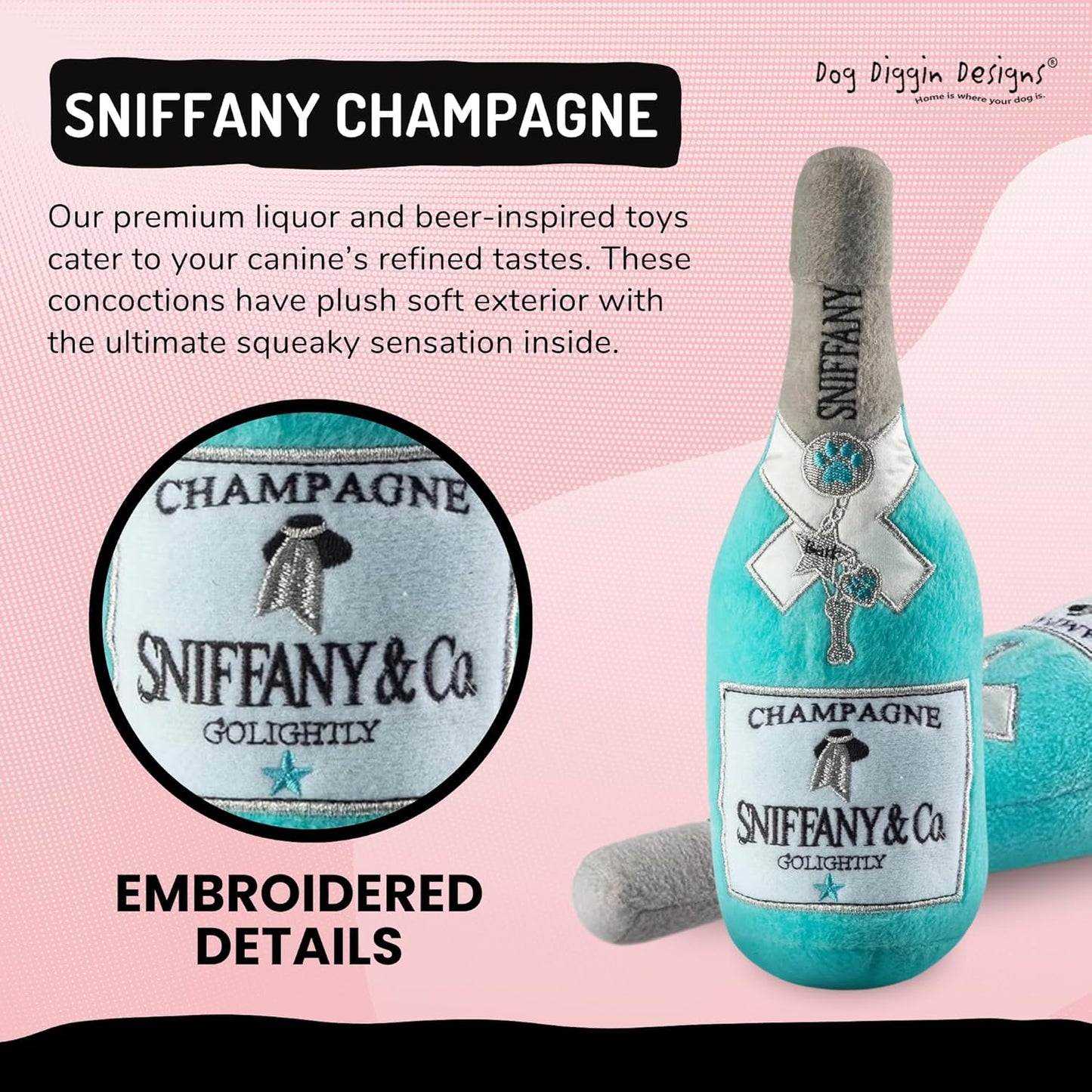 Diggin Designs Sniffany & Co Squeaky Plush Dog Toy Purse | Luxury-Inspired Parody Designer Handbag with Built-in Squeaker, Soft Plush Fashion Dog Toy – Haute Couture Purses & Handbags
