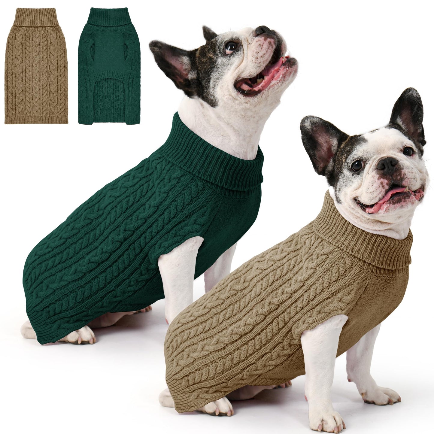 2 Pack Dog Sweaters for Small Dogs Winter Turtleneck Pullover Cable Knit Fleece Stretch Puppy Doggie Chihuahua Toy Poodle Yorkie Pomeranian Boy Girl Pet Clothes (S, Pink & Purple)