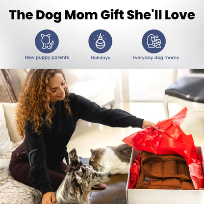 rubyloo Puffer Dog Travel Bag for Dog Moms – Doggy Diaper Bag with Pet Bowls & Food Storage or Everyday Puffy Tote – Doggy Mom Gifts for Women – Lightweight, Travel-Ready Gift for Pet Lovers – Beige
