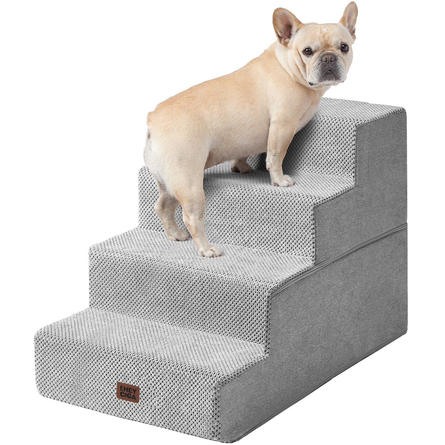 EHEYCIGA Dog Stairs for Bed 18" H, 4-Step Dog Steps for High Bed, Pet Steps for Small Dogs and Cats, Non-Slip Balanced Pet Ramp Indoor, Grey
