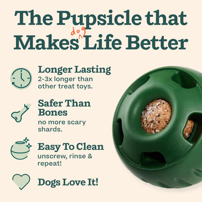 WOOF Starter Pack - Interactive Dog Ball Toy for Boredom - Dog Treat Molds Silicone - Chicken-Flavored Healthy Treats for Dogs - Pupsicle Doggy Enrichment Toy - for Large Pups - 25-75 lbs