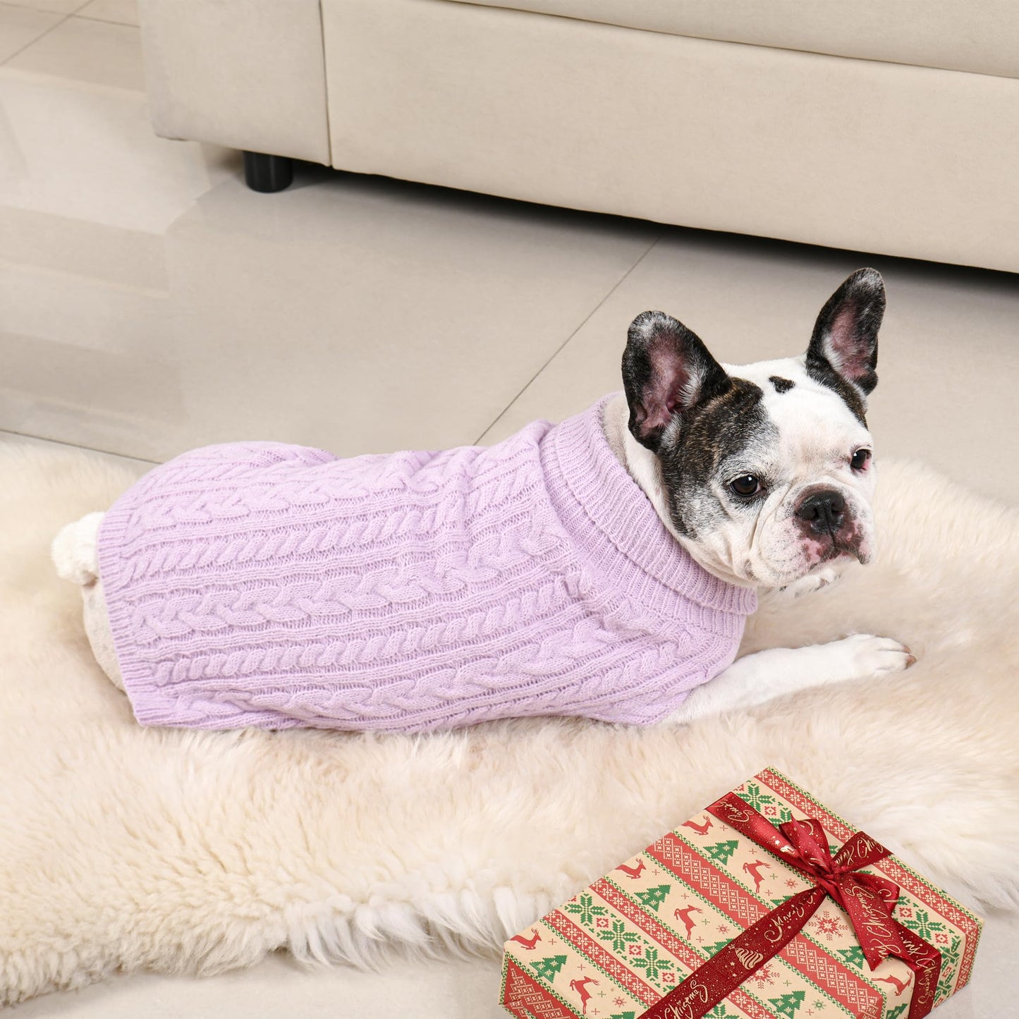 2 Pack Dog Sweaters for Small Dogs Winter Turtleneck Pullover Cable Knit Fleece Stretch Puppy Doggie Chihuahua Toy Poodle Yorkie Pomeranian Boy Girl Pet Clothes (S, Pink & Purple)