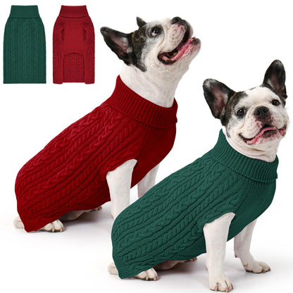 2 Pack Dog Sweaters for Small Dogs Winter Turtleneck Pullover Cable Knit Fleece Stretch Puppy Doggie Chihuahua Toy Poodle Yorkie Pomeranian Boy Girl Pet Clothes (S, Pink & Purple)