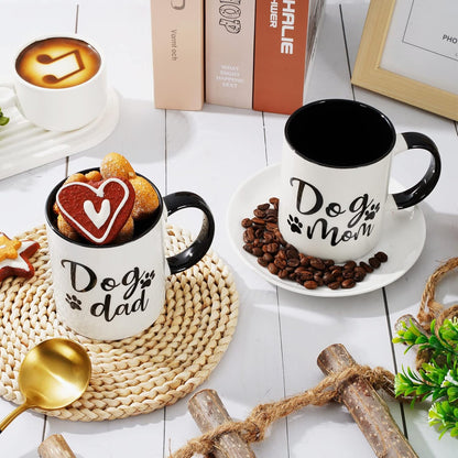 Whaline 2Pcs Dog Mom Dog Dad Mugs Couple Mugs, 12oz Couple Cups with Gift Box, Funny Gift Set for Dogs Lovers, Puppy Dogs Owner Pet Parent Gifts, Table Centerpieces Decor
