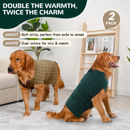 2 Pack Dog Sweaters for Small Dogs Winter Turtleneck Pullover Cable Knit Fleece Stretch Puppy Doggie Chihuahua Toy Poodle Yorkie Pomeranian Boy Girl Pet Clothes (S, Pink & Purple)