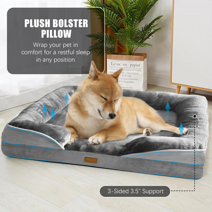 Orthopedic Dog Bed with Sides - Dog Sofa Beds for Medium Dogs, Supportive Foam Pet Couch Bed with Washable Removable Cover, Waterproof Lining and Non-Slip Bottom, Grey - M