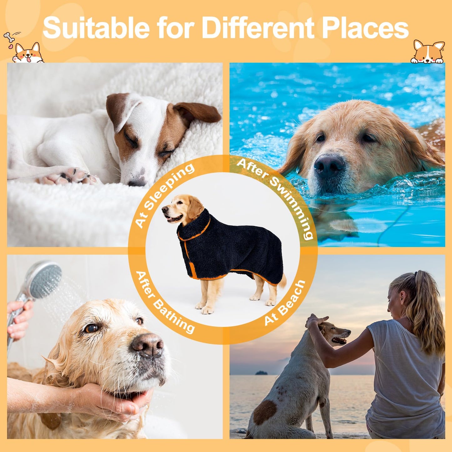 Bienbee Dog Bathrobe, Quick Drying Super Absorbent Dog Robes for After Bath, Warm Keeping Dogs Towel, Dogs Bath Supplies, Dark Blue XL