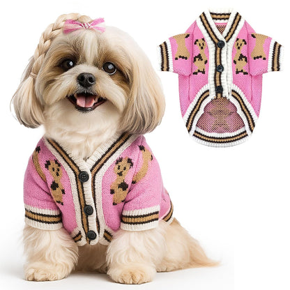 ABRRLO Small Dog Sweaters Cute Bear Dog Cardigans Clothes for Small Medium Dogs Boy Girl Puppy Cat Knitting Cardigan Outfits Dogs Autumn Coats Warm Pet Doggy Clothes Soft Knitwear Apparel (Beige,M)