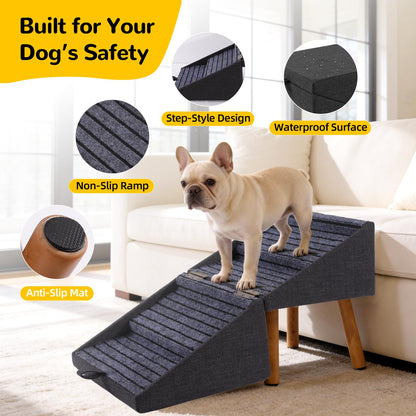 17.13" H Dog Stairs for Small Dogs, 2-in-1 Pet Steps & Ottoman - Foldable Dog Stairs for Couch, Non-Slip Wooden Pet Stairs for Puppy Senior Injured Dogs (Black)