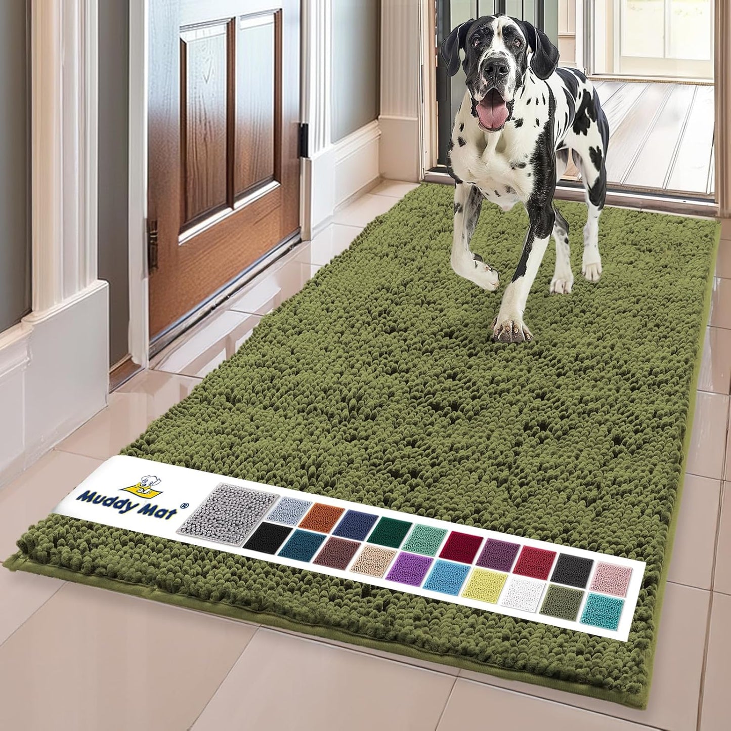 Muddy Mat® | Super Absorbent Door Mat Indoor, Microfiber Quick Dry Chenille Entryway Rug, Non-Slip Front Door Mat, Indoor Mats for Entryway, Machine Washable Pet Rug, Grey 30"x19"