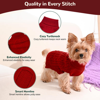 2 Pack Dog Sweaters for Small Dogs Winter Turtleneck Pullover Cable Knit Fleece Stretch Puppy Doggie Chihuahua Toy Poodle Yorkie Pomeranian Boy Girl Pet Clothes (S, Pink & Purple)