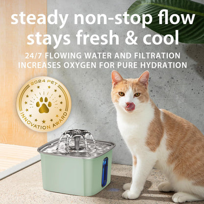 Veken Innovation Award Winner Stainless Steel Cat Water Fountain, 108oz/3.2L Automatic Pet Fountain Dog Water Dispenser with 3 Replacement Filters & Silicone Mat, Gifts for Cats, Dogs (Silver)