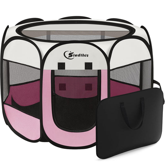 Siedihit Dog Cat Playpen, Puppy Pet Playpen Indoor for Small Dog Crate Tent Cage Outdoor, Portable Pop Up Dogs Enclosure Kennel with Carrying Case for Dogs/Cats/Rabbits(Grey, Small
