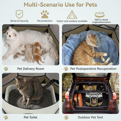 Siedihit Dog Cat Playpen, Puppy Pet Playpen Indoor for Small Dog Crate Tent Cage Outdoor, Portable Pop Up Dogs Enclosure Kennel with Carrying Case for Dogs/Cats/Rabbits(Grey, Small