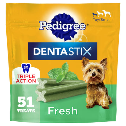 Pedigree Dentastix Dental Chews for Dogs, Small and Toy Breed Dog Treats, Fresh Flavor, 12.31 oz. Bag (51 Treats Total)