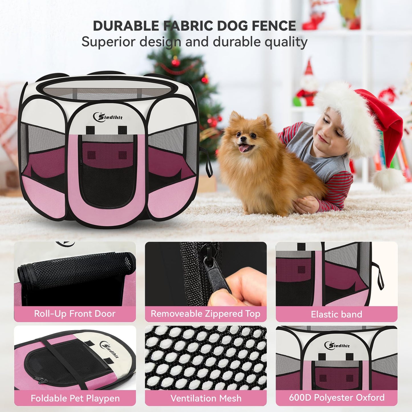 Siedihit Dog Cat Playpen, Puppy Pet Playpen Indoor for Small Dog Crate Tent Cage Outdoor, Portable Pop Up Dogs Enclosure Kennel with Carrying Case for Dogs/Cats/Rabbits(Grey, Small