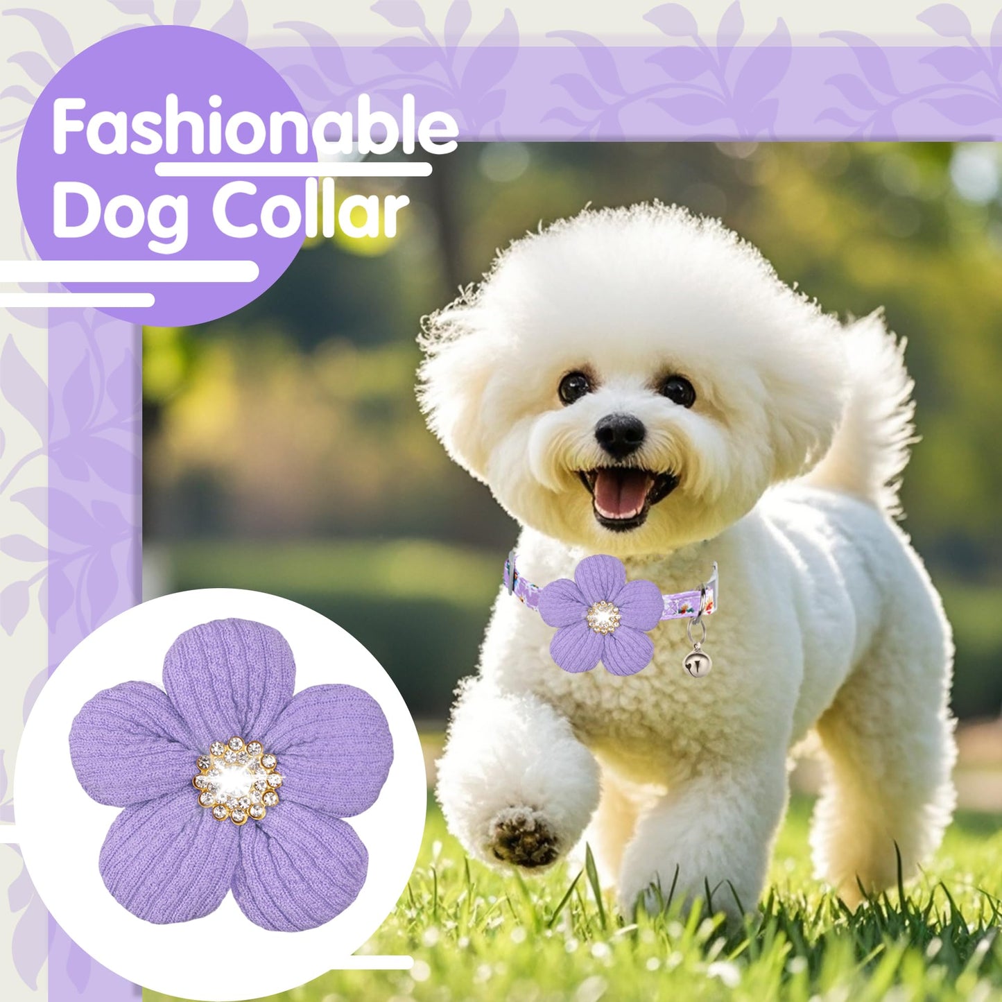 Small Dog Collar with Flower, Puppy Collar for Girl Dog Collars for Small Dogs Cute Dog Collar with Bell, Adjustable Length