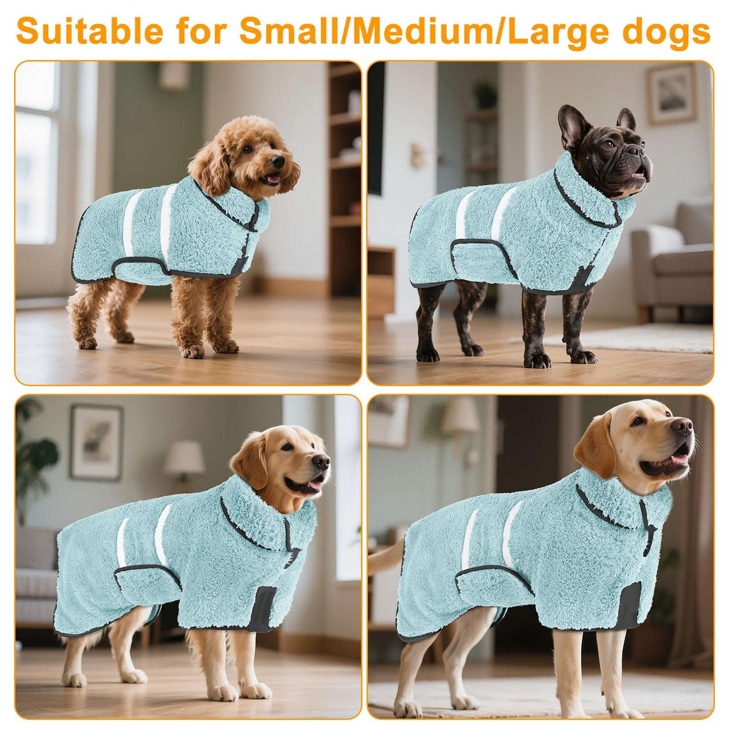 Bienbee Dog Bathrobe, Quick Drying Super Absorbent Dog Robes for After Bath, Warm Keeping Dogs Towel, Dogs Bath Supplies, Dark Blue XL