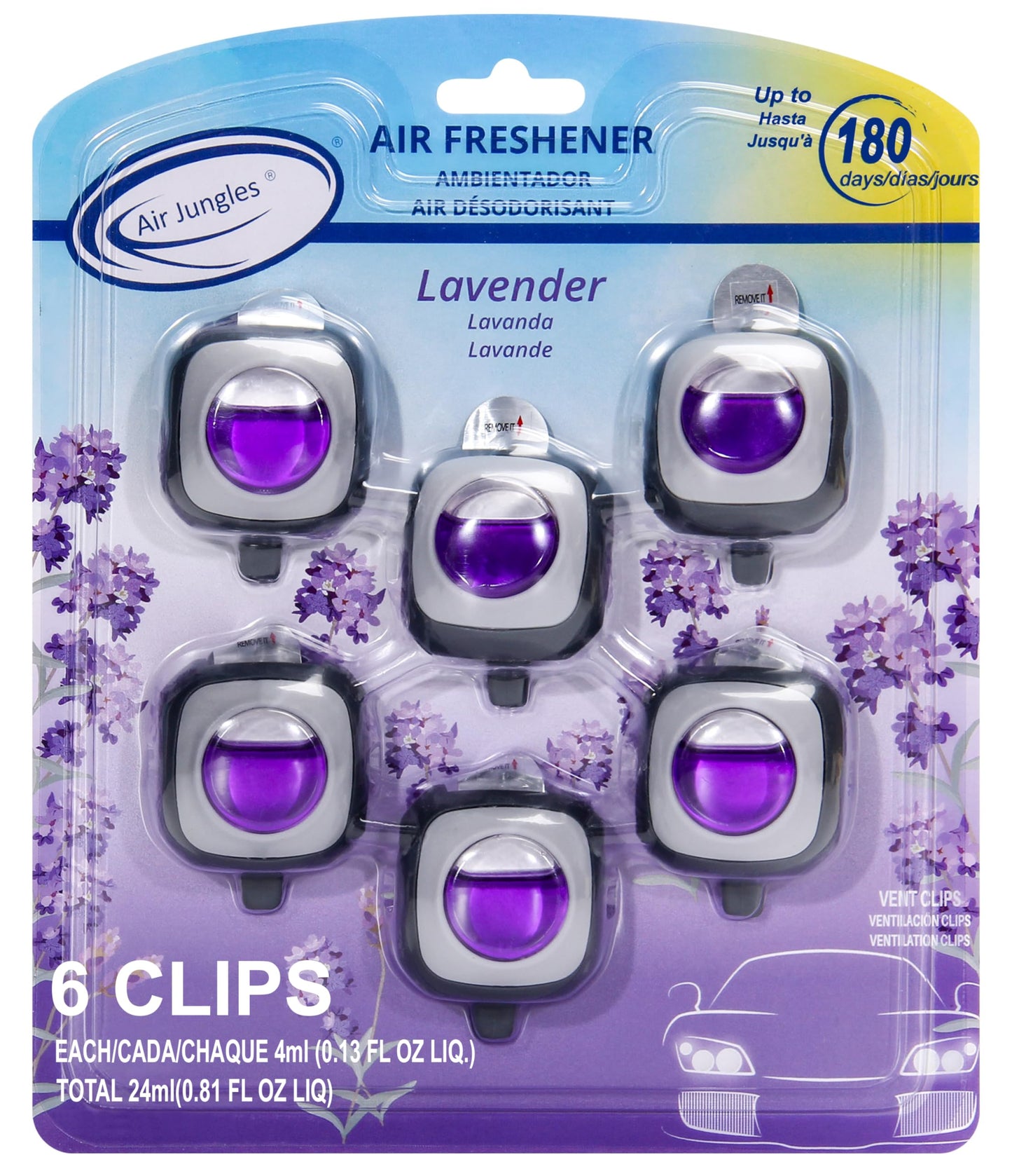 Air Jungles New Car Scent Car Air Freshener Vent Clip, 6 Count Long Lasting Up to 180 days, Natural Essential Oil Car Fragrance for Women and Men, Odor Eliminator - 4ml Each