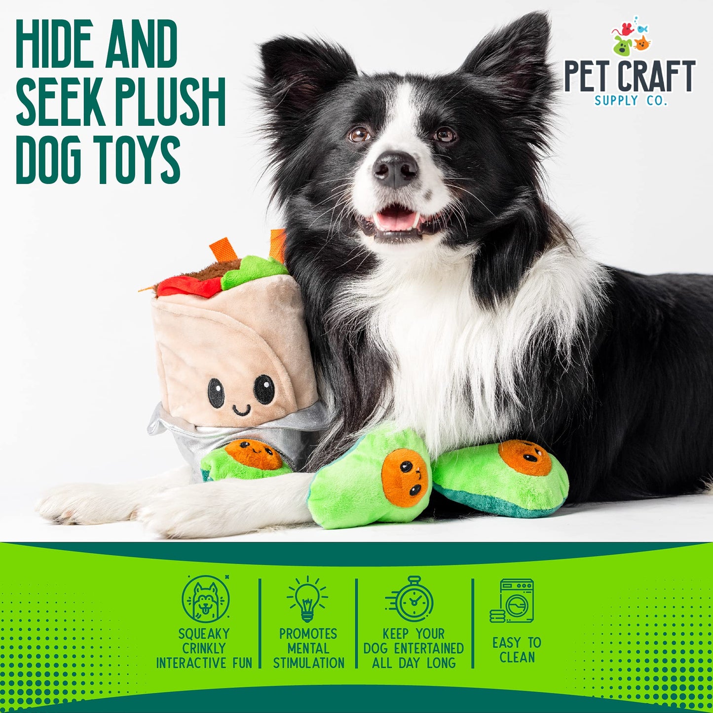 Pet Craft Supply Hide and Seek Plush Dog Toys Crinkle Squeaky Interactive Burrow Activity Puzzle Chew Fetch Treat Hiding Brain Stimulating Cute Funny Toy Bundle Pack for Small and Medium Dogs Puppies