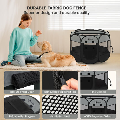 Siedihit Dog Cat Playpen, Puppy Pet Playpen Indoor for Small Dog Crate Tent Cage Outdoor, Portable Pop Up Dogs Enclosure Kennel with Carrying Case for Dogs/Cats/Rabbits(Grey, Small