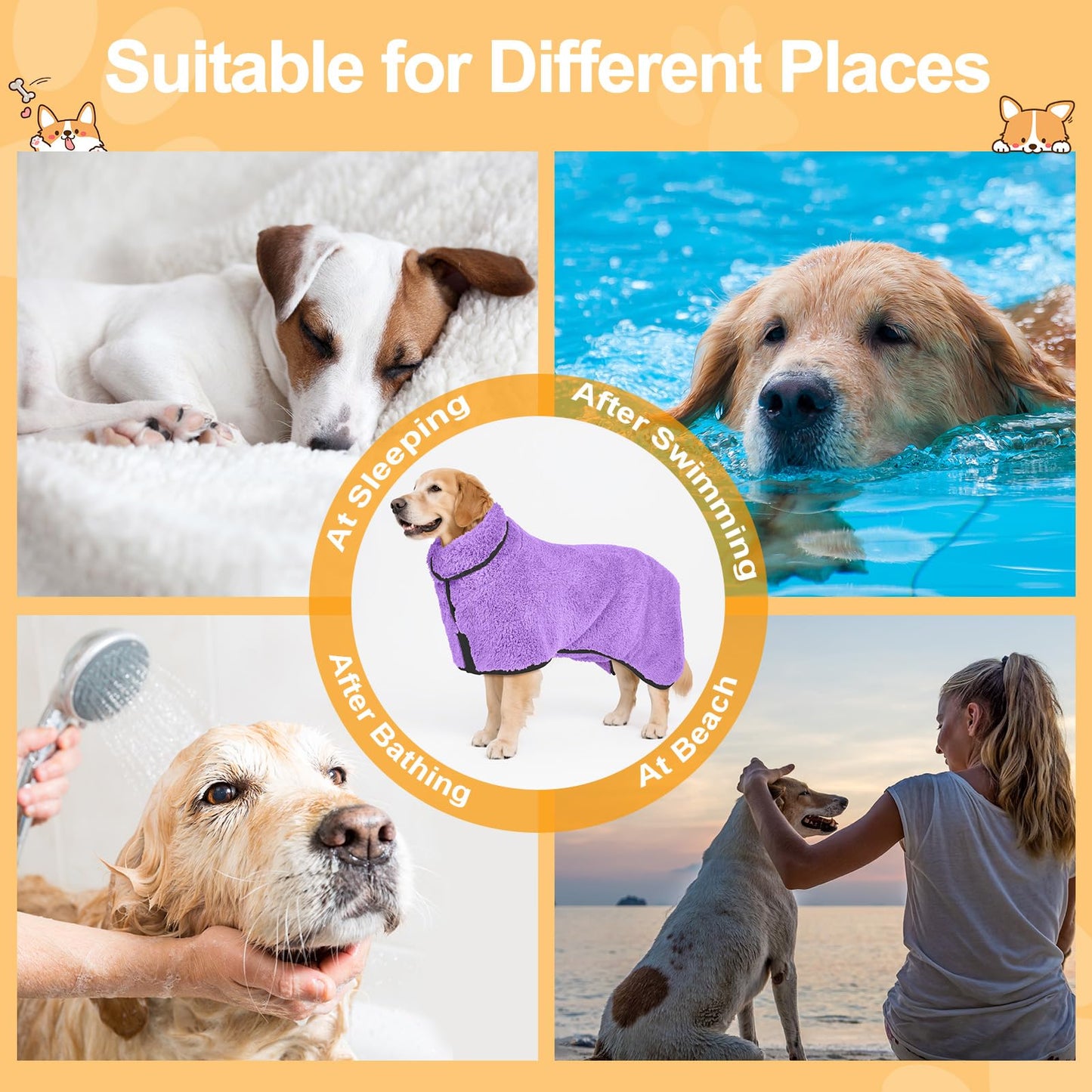 Bienbee Dog Bathrobe, Quick Drying Super Absorbent Dog Robes for After Bath, Warm Keeping Dogs Towel, Dogs Bath Supplies, Dark Blue XL