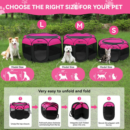 Siedihit Dog Cat Playpen, Puppy Pet Playpen Indoor for Small Dog Crate Tent Cage Outdoor, Portable Pop Up Dogs Enclosure Kennel with Carrying Case for Dogs/Cats/Rabbits(Grey, Small