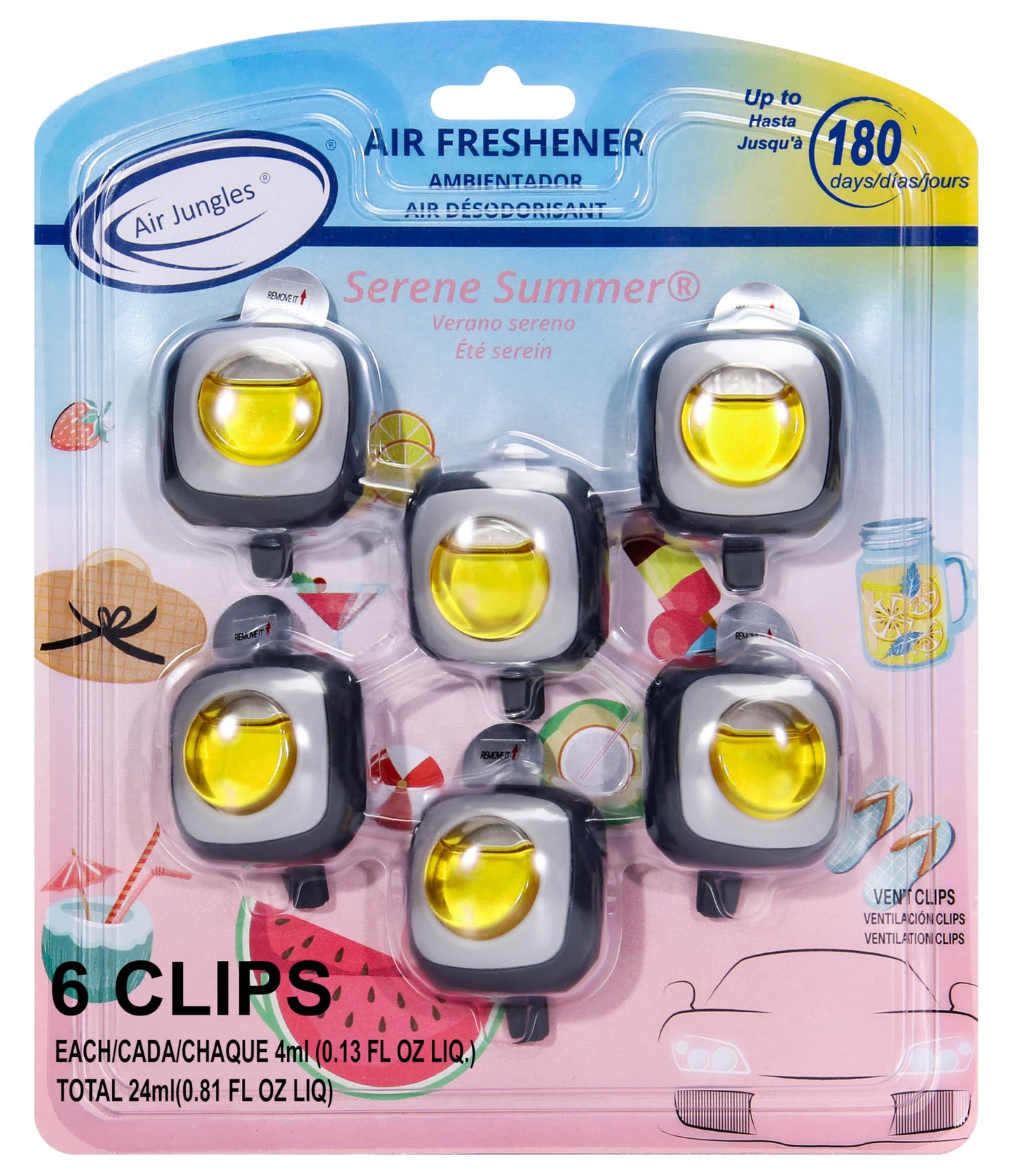Air Jungles New Car Scent Car Air Freshener Vent Clip, 6 Count Long Lasting Up to 180 days, Natural Essential Oil Car Fragrance for Women and Men, Odor Eliminator - 4ml Each