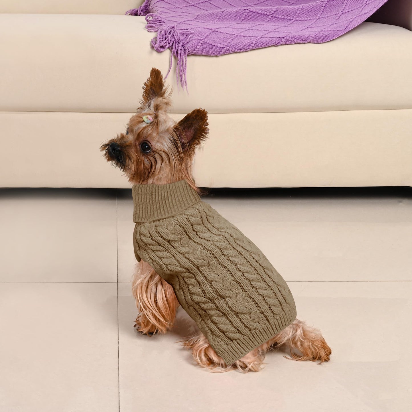 2 Pack Dog Sweaters for Small Dogs Winter Turtleneck Pullover Cable Knit Fleece Stretch Puppy Doggie Chihuahua Toy Poodle Yorkie Pomeranian Boy Girl Pet Clothes (S, Pink & Purple)