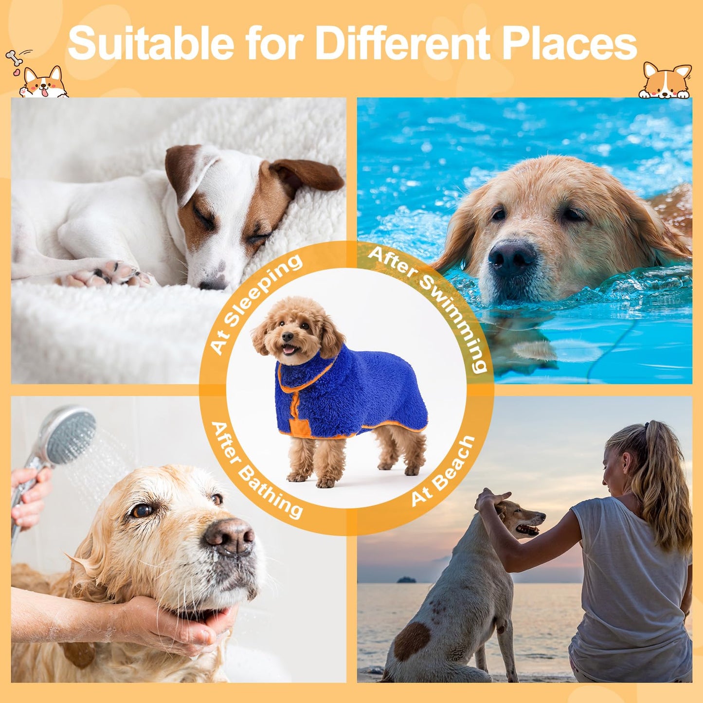 Bienbee Dog Bathrobe, Quick Drying Super Absorbent Dog Robes for After Bath, Warm Keeping Dogs Towel, Dogs Bath Supplies, Dark Blue XL