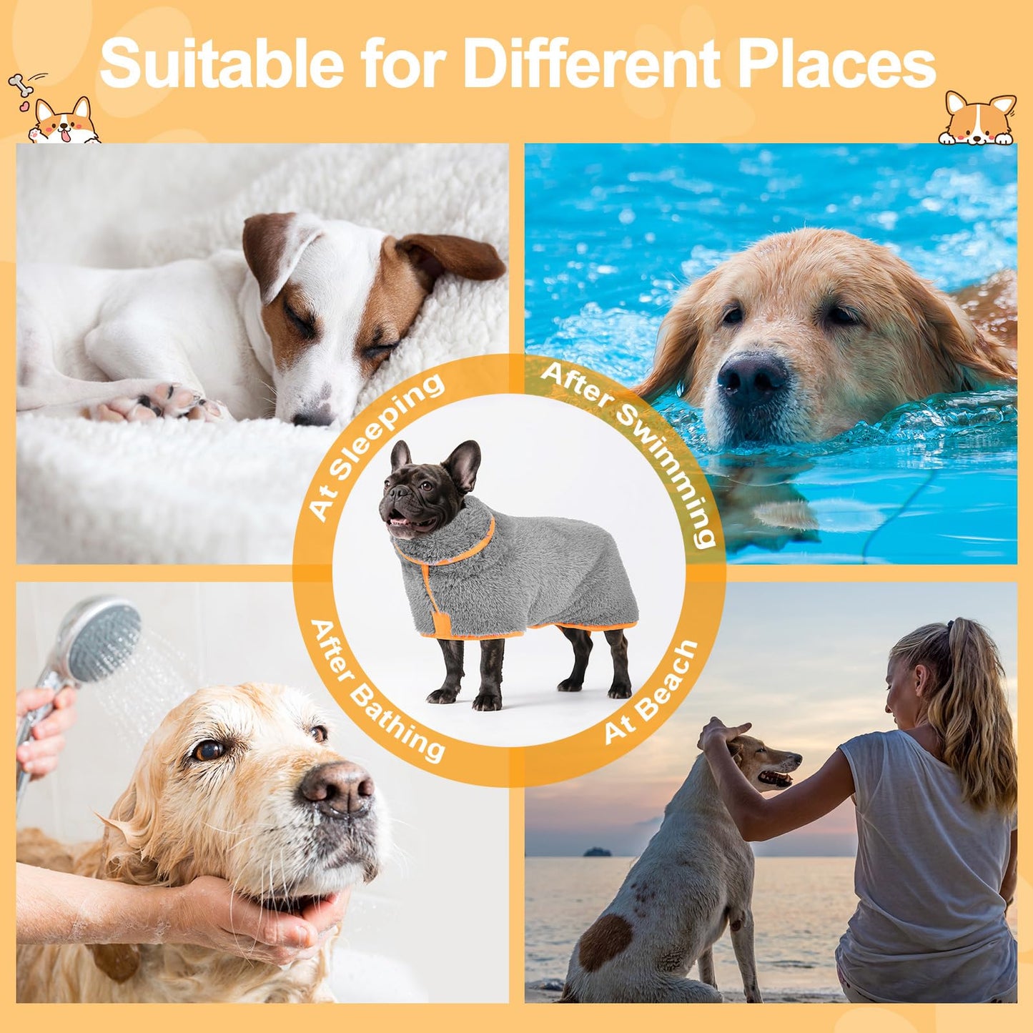 Bienbee Dog Bathrobe, Quick Drying Super Absorbent Dog Robes for After Bath, Warm Keeping Dogs Towel, Dogs Bath Supplies, Dark Blue XL