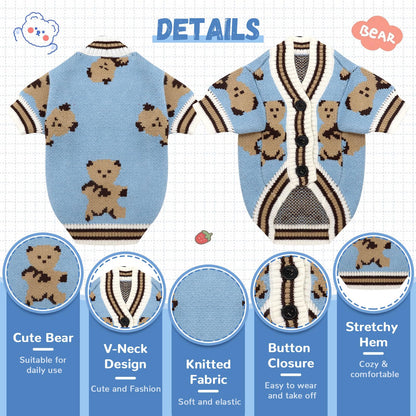 ABRRLO Small Dog Sweaters Cute Bear Dog Cardigans Clothes for Small Medium Dogs Boy Girl Puppy Cat Knitting Cardigan Outfits Dogs Autumn Coats Warm Pet Doggy Clothes Soft Knitwear Apparel (Beige,M)