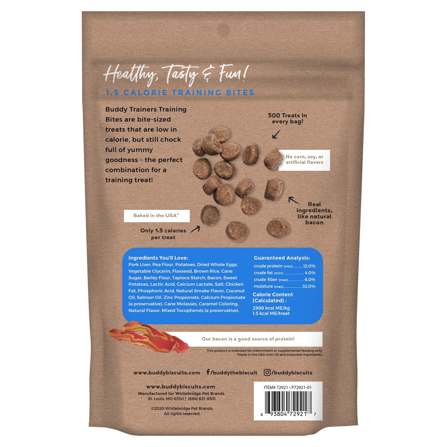 Buddy Biscuits Trainers 10 Oz. Pouch of Training Bites Soft & Chewy Dog Treats Made with Bacon Flavor