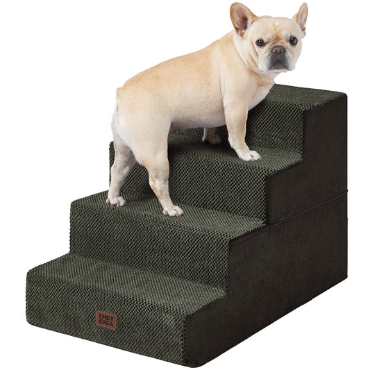 EHEYCIGA Dog Stairs for Bed 18" H, 4-Step Dog Steps for High Bed, Pet Steps for Small Dogs and Cats, Non-Slip Balanced Pet Ramp Indoor, Grey