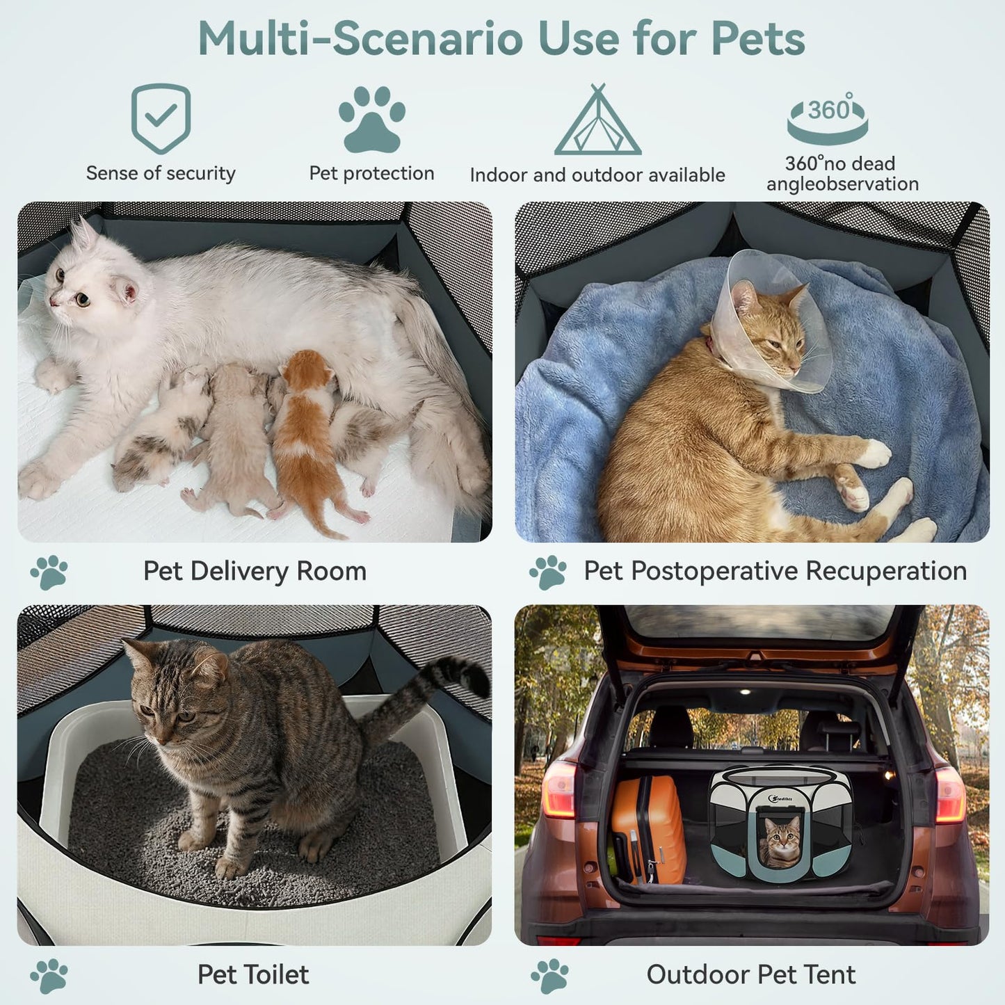 Siedihit Dog Cat Playpen, Puppy Pet Playpen Indoor for Small Dog Crate Tent Cage Outdoor, Portable Pop Up Dogs Enclosure Kennel with Carrying Case for Dogs/Cats/Rabbits(Grey, Small