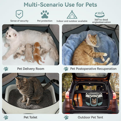 Siedihit Dog Cat Playpen, Puppy Pet Playpen Indoor for Small Dog Crate Tent Cage Outdoor, Portable Pop Up Dogs Enclosure Kennel with Carrying Case for Dogs/Cats/Rabbits(Grey, Small