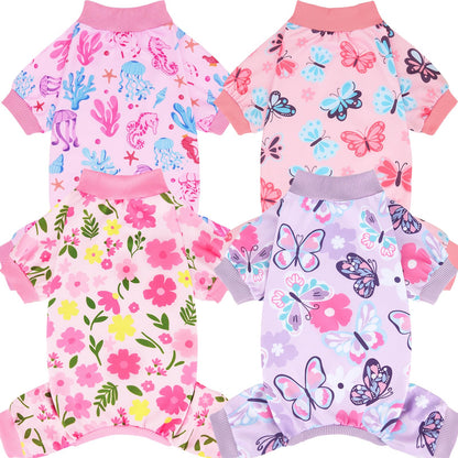 XPUDAC 4 Pack Dog Pajamas Soft Strechy Summer Dog Pjs Puppy Clothes for Small Medium Dogs Boy Girl Cat Pet Outfits, M