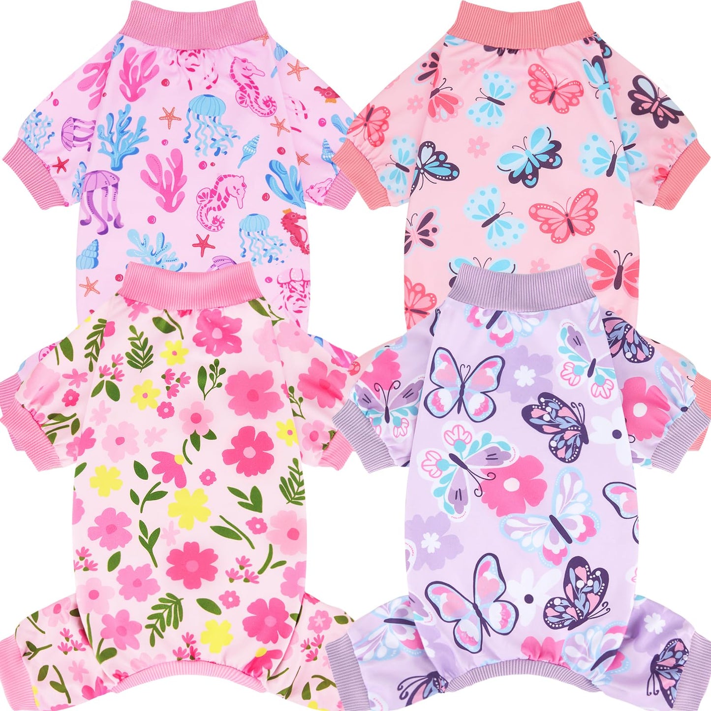 XPUDAC 4 Pack Dog Pajamas Soft Strechy Summer Dog Pjs Puppy Clothes for Small Medium Dogs Boy Girl Cat Pet Outfits, M