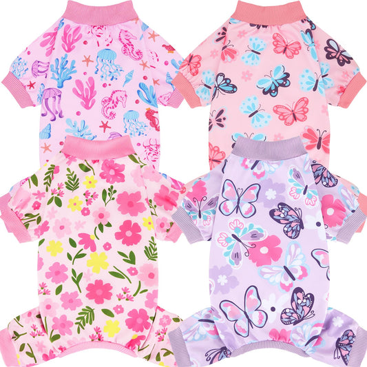 XPUDAC 4 Pack Dog Pajamas Soft Strechy Summer Dog Pjs Puppy Clothes for Small Medium Dogs Boy Girl Cat Pet Outfits, M