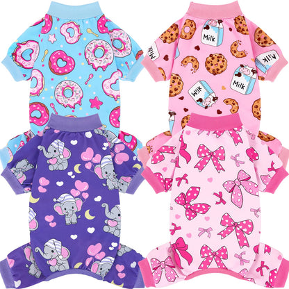 XPUDAC 4 Pack Dog Pajamas Soft Strechy Summer Dog Pjs Puppy Clothes for Small Medium Dogs Boy Girl Cat Pet Outfits, M