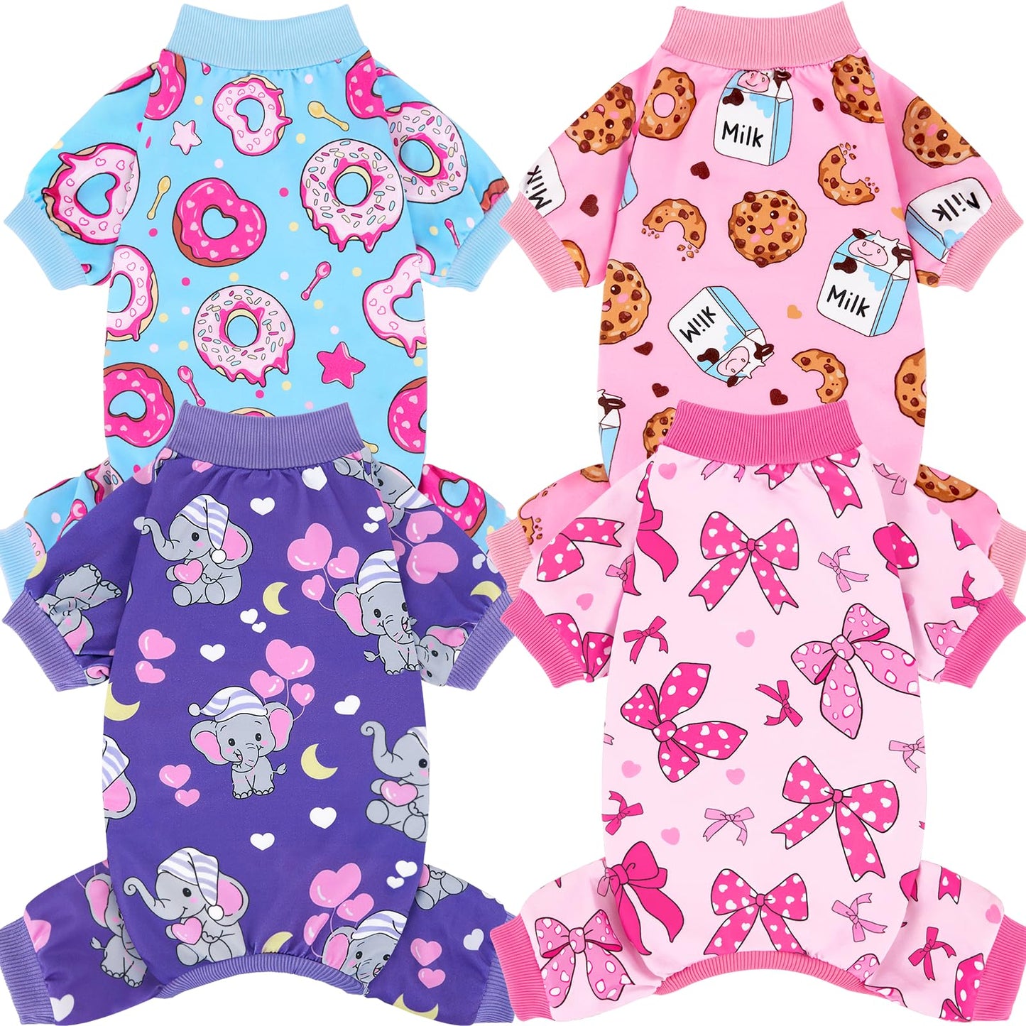 XPUDAC 4 Pack Dog Pajamas Soft Strechy Summer Dog Pjs Puppy Clothes for Small Medium Dogs Boy Girl Cat Pet Outfits, M