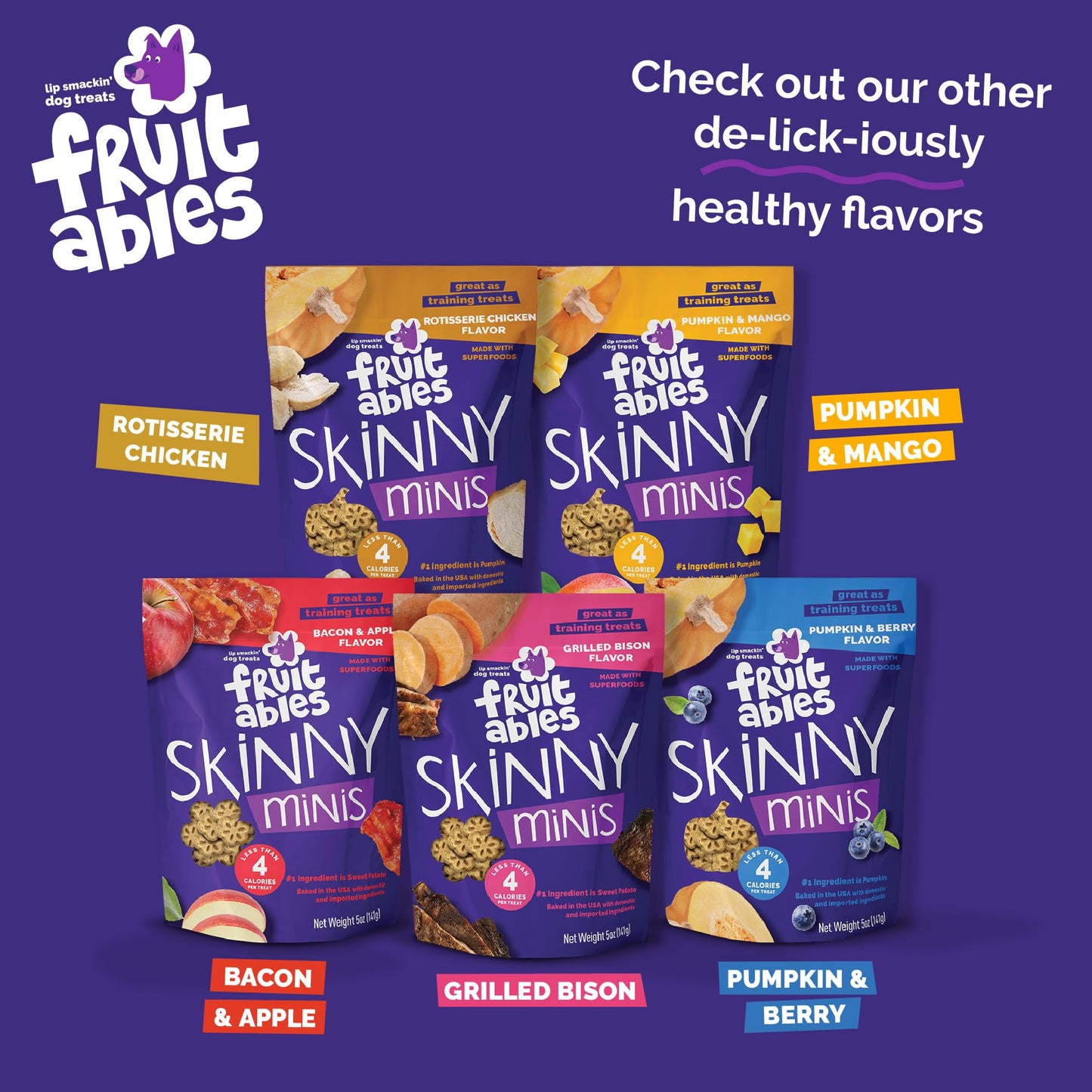 Fruitables Skinny Mini Dog Treats, Healthy Sweet Potato Treat for Dogs, Low Calorie & Delicious, Puppy Training, No Wheat, Corn or Soy, Made in the USA, Bacon and Apple Flavor, 12oz