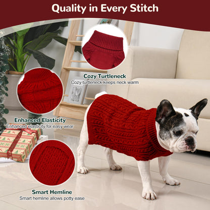 2 Pack Dog Sweaters for Small Dogs Winter Turtleneck Pullover Cable Knit Fleece Stretch Puppy Doggie Chihuahua Toy Poodle Yorkie Pomeranian Boy Girl Pet Clothes (S, Pink & Purple)