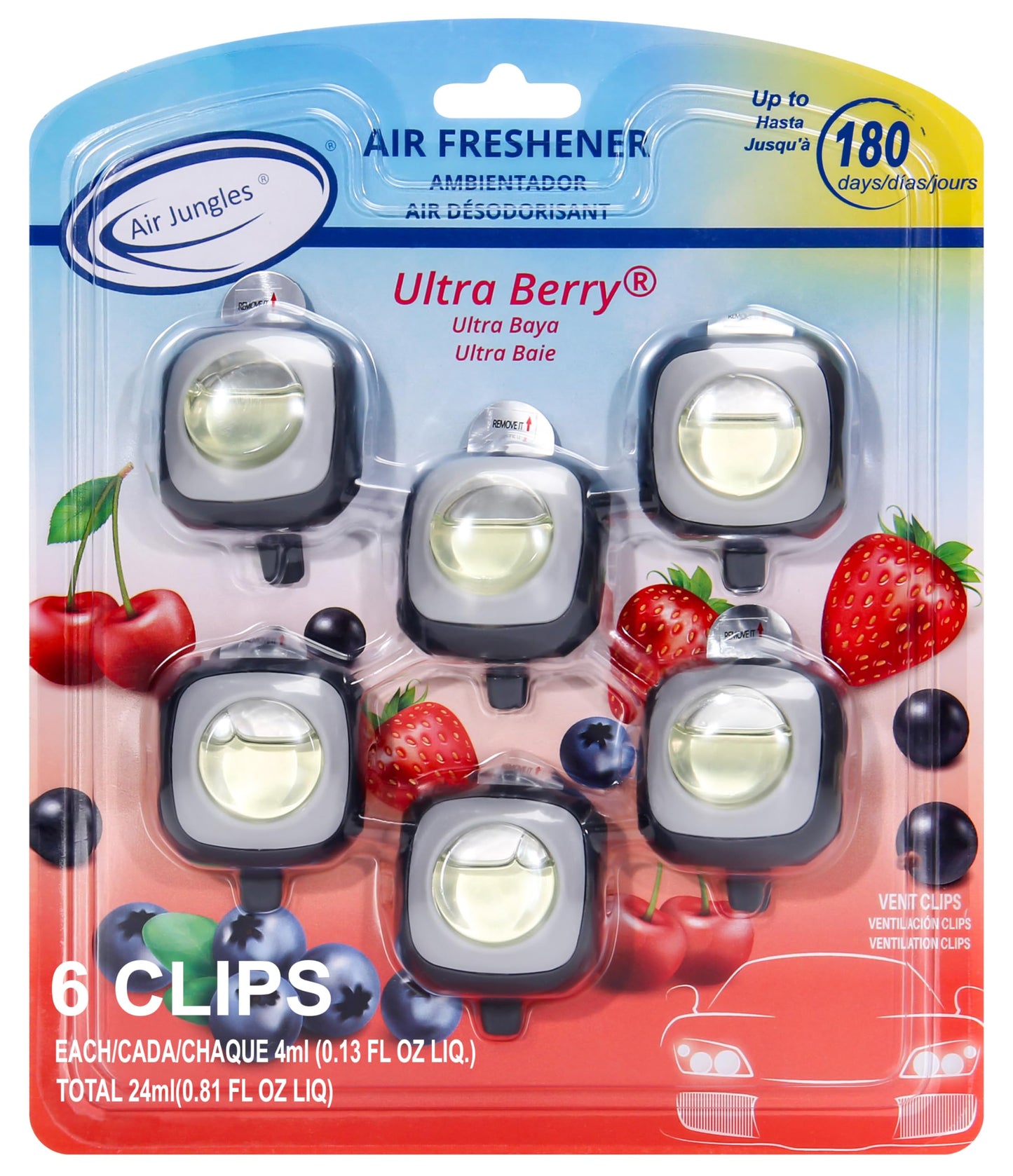 Air Jungles New Car Scent Car Air Freshener Vent Clip, 6 Count Long Lasting Up to 180 days, Natural Essential Oil Car Fragrance for Women and Men, Odor Eliminator - 4ml Each