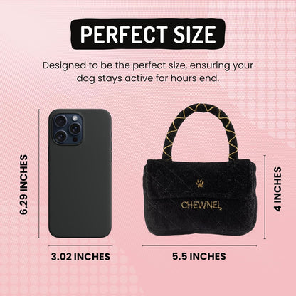 Dog Diggin Designs Chewnel Classique Plush Dog Toy Purse | Luxury-Inspired Parody Designer Handbag with Squeaker, Soft Plush Fashion Dog Toy – Haute Couture Purses & Handbags