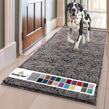 Muddy Mat® | Super Absorbent Door Mat Indoor, Microfiber Quick Dry Chenille Entryway Rug, Non-Slip Front Door Mat, Indoor Mats for Entryway, Machine Washable Pet Rug, Grey 30"x19"